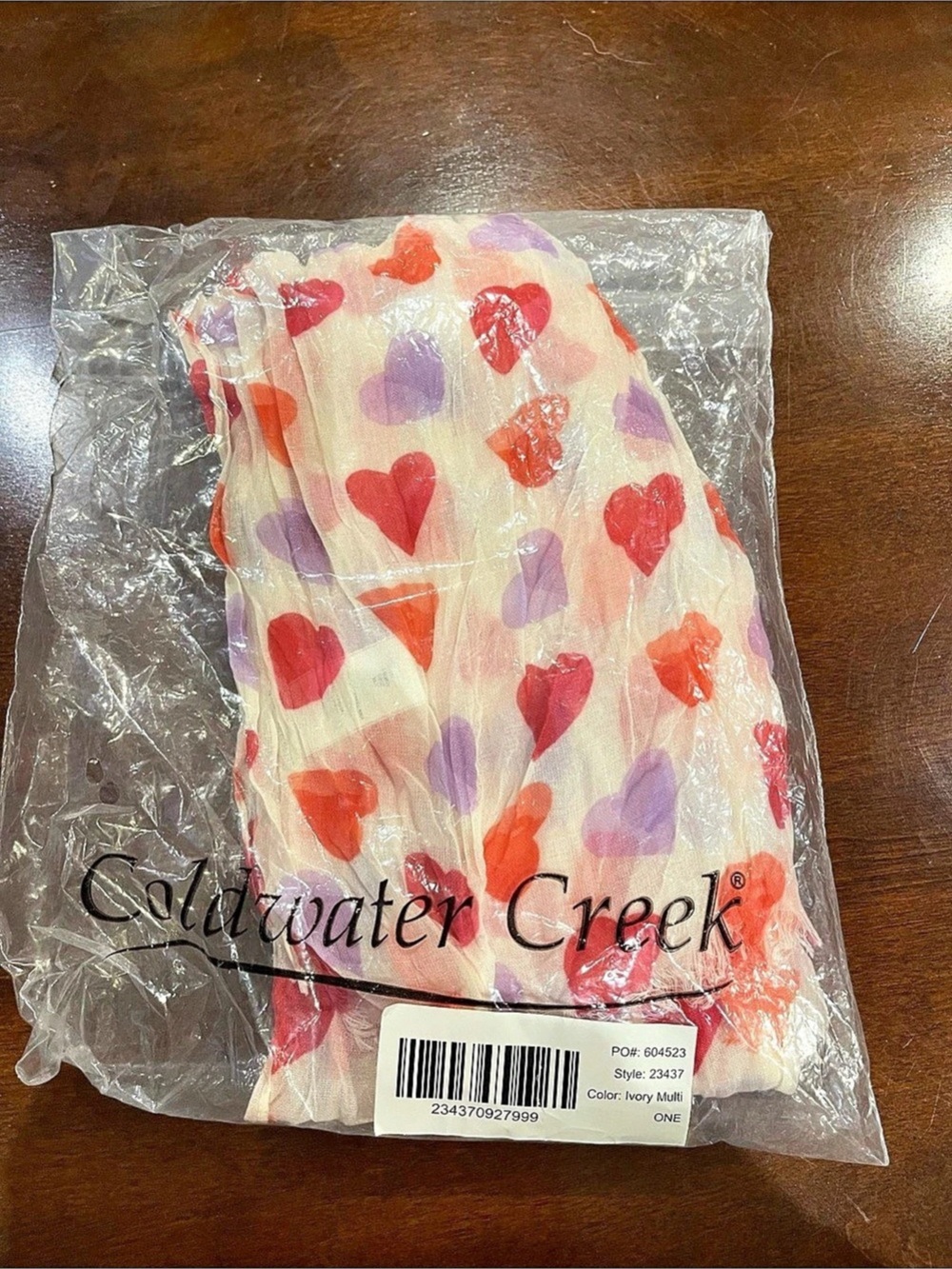 Coldwater Creek Heart Print Scarf NWT in Pink & Purple